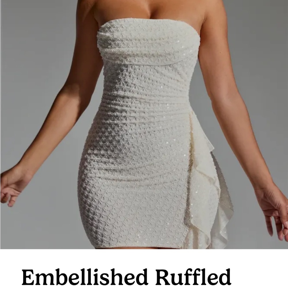 Oh Polly Strapless Cream Dress with Ruffles